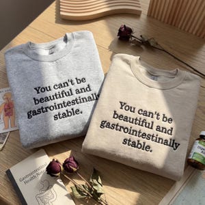 Embroidered Beautiful and Gastrointestinally Stable Sweatshirt, Funny IBS Humor Shirt, Stomach Issues Crewneck, Hot Girl Stomach Problems