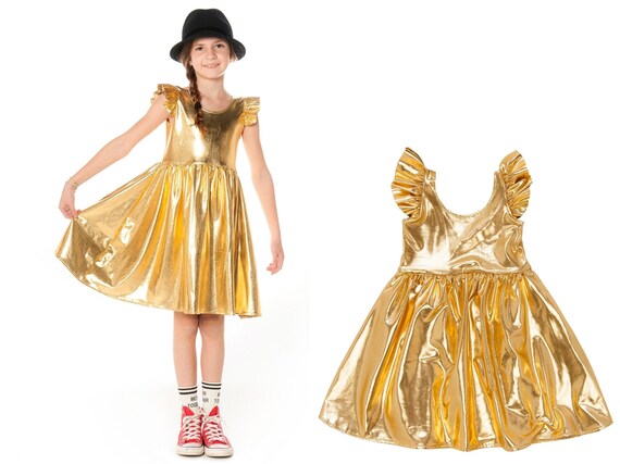 Vestidos noche para niñas dorado metálico vestido - Etsy España