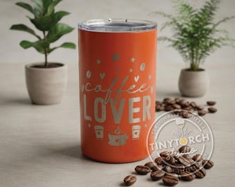 Personalized Laser Engraved 12 Oz Tumbler - Coffee Lover Travel Mug, Drinkware