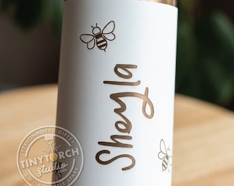 Personalized Laser Engraved Tumbler, Custom Wedding Skinny Tumbler, 20oz Stainless Steel, Bees and Flowers