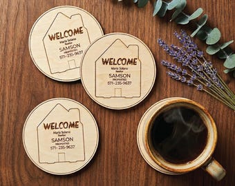 Custom Promotional Coasters, Wedding Favor, Personalized Natural Gift