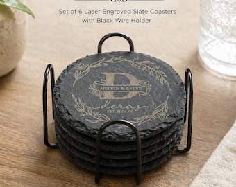 Custom Engraved Slate Coasters – Personalized Wedding, Housewarming gift & Special Occasion Gift
