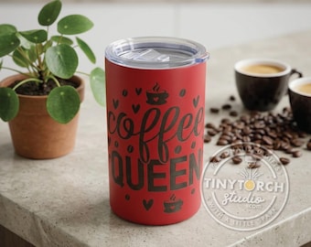 Personalized Laser Engraved 12 Oz Tumbler - Coffee Queen Travel Mug, Drinkware