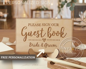Personalized Wedding Guest Book Sign | Laser Engraved Basswood Table Decor