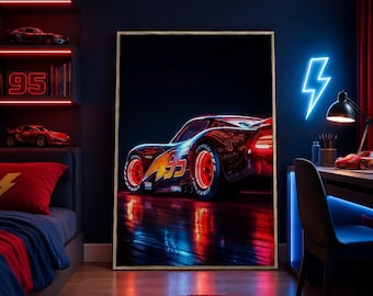 Lightning McQueen poster, auto's film kinderkamer muurkunst print, Disney Sally Carrera kinderkamer muur decor, slaapkamer poster racen