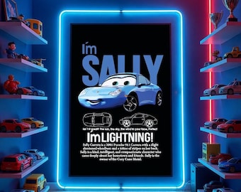 Lightning McQueen poster, Disney Cars film kinderkamer kunst aan de muur print, Sally Carrera kinderkamer decor, slaapkamer poster racen