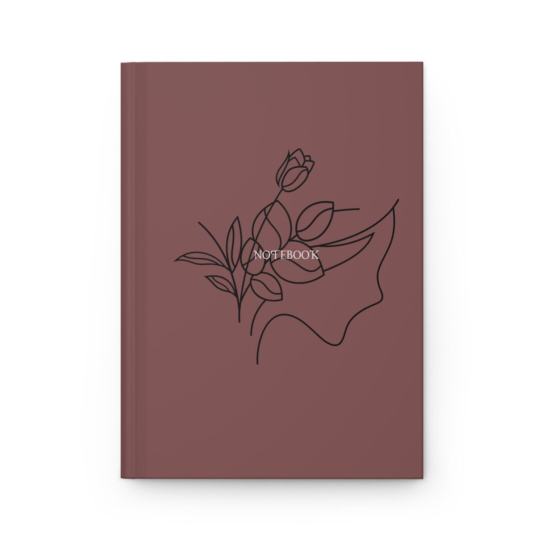 Minimal Line Art Floral Notebook Hardcover Journal | Matte Burgundy - Etsy