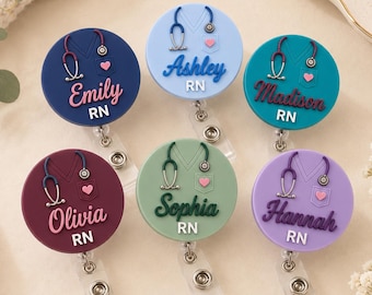 Personalized RN Badge Reel, Custom Nurse Name Acrylic ID Holder, Stethoscope Medical Badge Clip, Healthcare Worker Nursing Graduation Gift