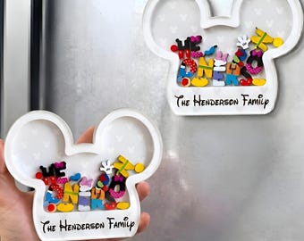 Aimant personnalisé Disney Cruise Shaker, nom de famille personnalisé aimant pour réfrigérateur, souvenir Mickey et ses amis, cadeau fête des pères