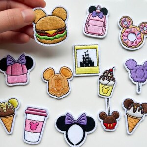 Écusson brodé icône Disney mignon, écusson collation Disneyland Disneyworld, fer à repasser crème glacée beignet, produit voyage Epcot