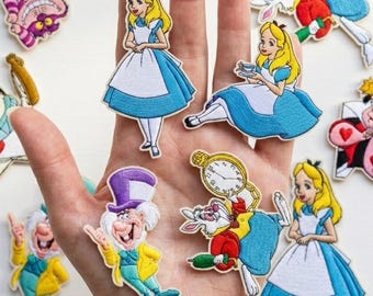 Alice in Wonderland Embroidered Patch, Alice White Rabbit Mad Hatter Iron On Patch, Disney Wonderland Applique, Jacket Backpack Gift