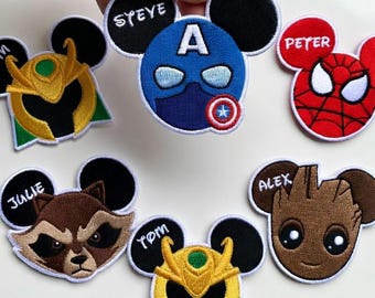 Broderad lapp med Disney-motiv, namnlapp med Mickey Mouse-motiv, Spiderman-motiv, Captain America-motiv, presentidé för Disney Avenger