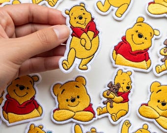 Winnie the Pooh Embroidered Patch, Pooh Bear Iron On Patch Cute Yellow Bear Applique, Classic Cartoon Patch Gift for Kids
