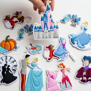 Cinderella Embroidered Patch, Embroidered Cinderella Patches, Fairy Godmother, Prince Charming, Castle Applique, Lucifer Gus Jaq Applique