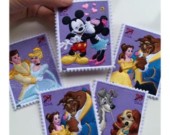 Disney Stamp Embroidered Patches, Vintage Disney Character Patch, Mickey Minnie Princess Iron On Patch, Disney Trip, Jacket Backpack Patch