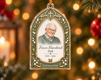 Personalized Memorial Photo Acrylic Ornament, Christian Remembrance Keepsake with Name and Dates