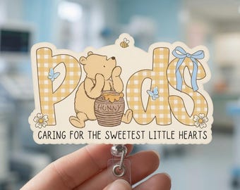 Winnie the Pooh Peds Acrylic Badge Reel, Retractable ID Holder for Pediatric Nurses