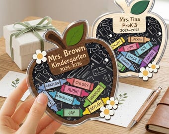 Crayon de couleur pomme shaker pour enseignant avec noms d'élèves, cadeau personnalisé pour enseignant, remerciement personnalisé pour enseignant, cadeau de fin d'année