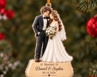 Personalized Wedding Couple Christmas Ornament 2026, Custom Bride Groom Names & Date Acrylic Keepsake, First Married Xmas Newlywed Gift Idea