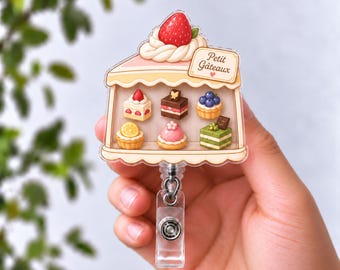 Pastry Shop Shaker Badge Reel, Cute Strawberry Cakes Acrylic Retractable ID Holder, Bakery Nurse Badge Clips, Baker Dessert Lover Gift Ideas