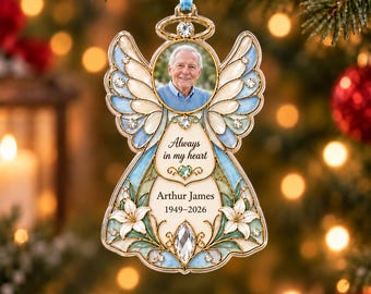 Personalized Angel Memorial Photo Acrylic Ornament, Custom Name Remembrance Keepsake, Flat Acrylic Bauble, Sympathy Loss of Loved One