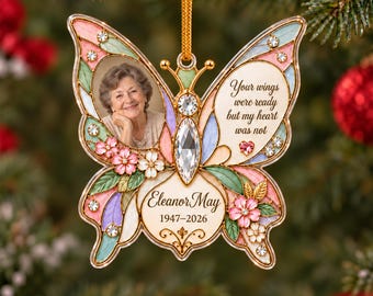 Personalized Butterfly Memorial Photo Acrylic Ornament, Custom Name Remembrance Keepsake, Flat Acrylic, Sympathy Loss of Loved One