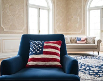 Patriotic American Flag Pillow | USA Stars and Stripes Decor | 4th of July Cushion Cover | Americana Home Accents DIY | Beginner Digital PDF