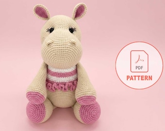 Hattie the Hippo | Ballerina Safari DIY | Ruffled Hippo Plushie | Pink Nursery Decor Toy | Beginner Digital PDF Pattern