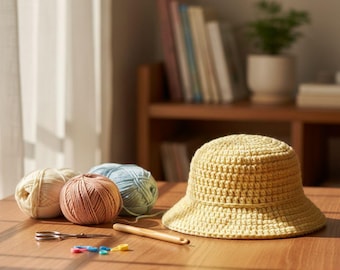 Sunny Days Crochet Bucket Hat Pattern | Textured Pastel Sun Cap (Digital PDF)