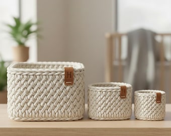 Modern Nested Basket Pattern | Chunky Crochet Storage Bin | Home Organization Set | Minimalist Woven Decor | Beginner Digital PDF Pattern