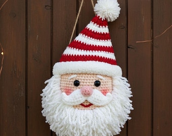 Santa Claus Wall Decor | Jolly Father Christmas DIY | Festive Door Hanger | Striped Holiday Portrait | Beginner Digital PDF Pattern