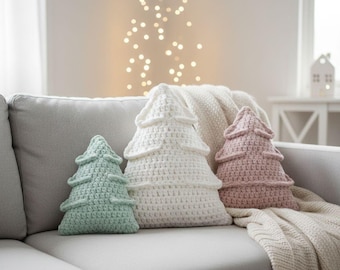 White Christmas Tree Pillow Pattern | 3D Snowy Fir Cushion (Digital PDF)