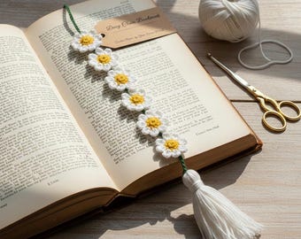 Daisy String Bookmark Pattern | Floral Crochet Page Marker | Boho Tassel Book Tracker | Spring Daisy Chain DIY | Beginner Digital PDF