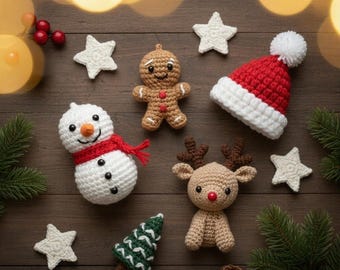 Mini Festive Friends | Christmas Amigurumi Trio DIY | Tiny Tree Snowman Reindeer | Kawaii Holiday Ornament | Beginner Digital PDF Pattern