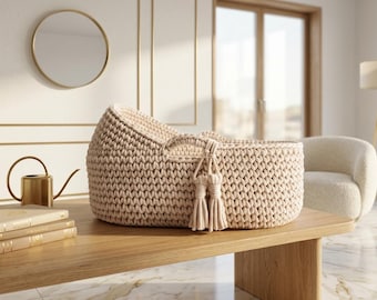 DIY Moses Basket | Crochet Baby Bassinet | Chunky Cord Nursery Bed | Tassel Storage Container | Beginner Digital PDF Pattern
