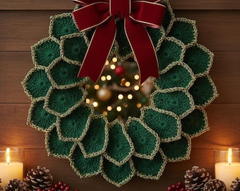 Festive Leaf Wreath | Christmas Door Decor DIY | Evergreen Holly Garland | Modern Holiday Wall Art | Beginner Digital PDF Pattern