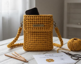 Crochet Crossbody Phone Bag Pattern | Minimalist Mobile Purse | Textured Boho Tech Pouch | Modern Shoulder Gadget Bag