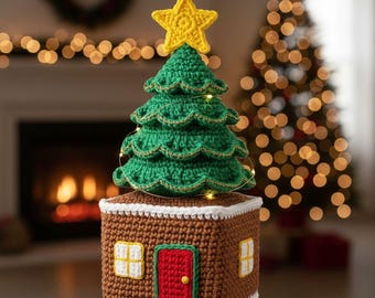 Crochet Tree House Ornament Pattern | Snowy Nordic Winter Cottage (Digital PDF)