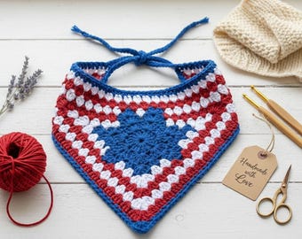 Patriotic Crochet Bandana | USA Flag Kerchief DIY | Red White Blue Hair Scarf | Americana Festival Headwear | Beginner Digital PDF Pattern