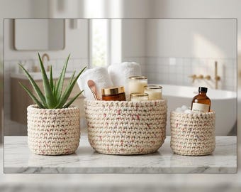 Crochet Nesting Baskets | Speckled Trio Storage | Modern Farmhouse Organizer (Digital PDF Pattern)