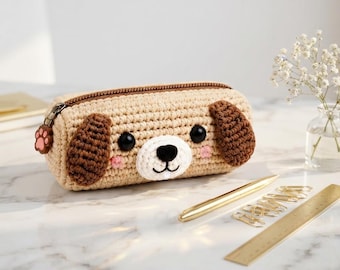 Dog Pencil Pouch Crochet Pattern | Puppy Zipper Case DIY | Animal Makeup Bag Craft | Cute School Stationery Holder