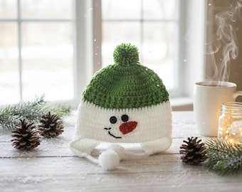 Crochet Snowman Hat Pattern | Festive Winter Earflap Beanie | Toddler Holiday Cap DIY | Snowy Face Bonnet Guide | Beginner Digital PDF
