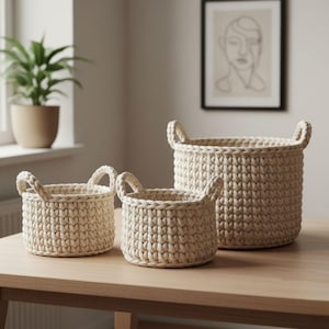 Rustic Nesting Baskets | Farmhouse Storage Bin DIY | Round Boho Organizer Set | Handcrafted Home Decor | Beginner Digital PDF Pattern