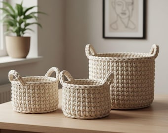 Rustic Nesting Baskets | Farmhouse Storage Bin DIY | Round Boho Organizer Set | Handcrafted Home Decor | Beginner Digital PDF Pattern
