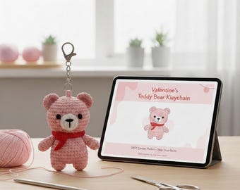 Valentine Teddy Bear Keychain Pattern | Mini Crochet Heart Bear | Easy Amigurumi Bag Charm | Romantic Small Gift | Beginner Digital PDF