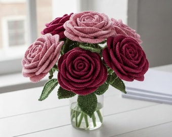 Realistic Rose Crochet Pattern | Eternal Flower Bouquet | Handmade Floral Decor | Wedding Rose DIY | Beginner Digital PDF Pattern