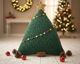 Crochet Christmas Tree Pillow Pattern | 3D Textured Fir Cushion (Digital PDF)