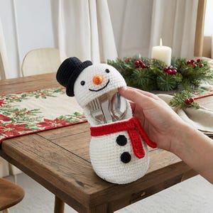 Gehäkelte Schneemann Bestecktasche Muster | Festlicher Utensilienhalter DIY (Digital PDF)