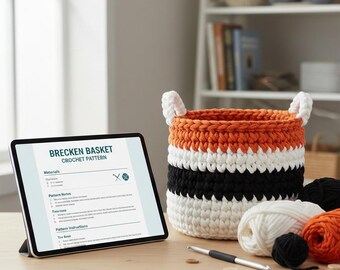 Brecken Basket Crochet Pattern | Chunky Striped Storage Organizer (Digital PDF Pattern)