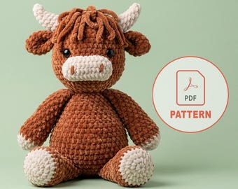 Amigurumi Highland Cow | Scottish Coo Plush DIY | Shaggy Farm Animal Pattern | Rustic Nursery Soft Toy | Beginner Digital PDF Pattern